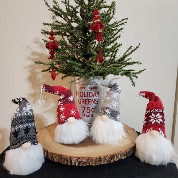 Lighted Christmas Gnomes with Knitted Plush Hats Set of 4 - Picture 1 of 4